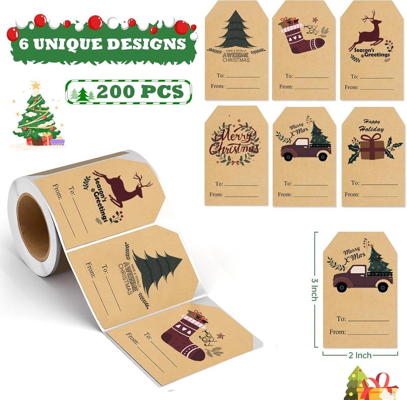 Trazzo Christmas Gift Tags Self-Adhesive Stickers-Christmas Name Tags-Christmas Decorations for Gifts Festival Label Wrapping Holiday Santa to from Gift Tag Stickers for Presents 200 Pcs & 2 x 3 Inch - Image 3